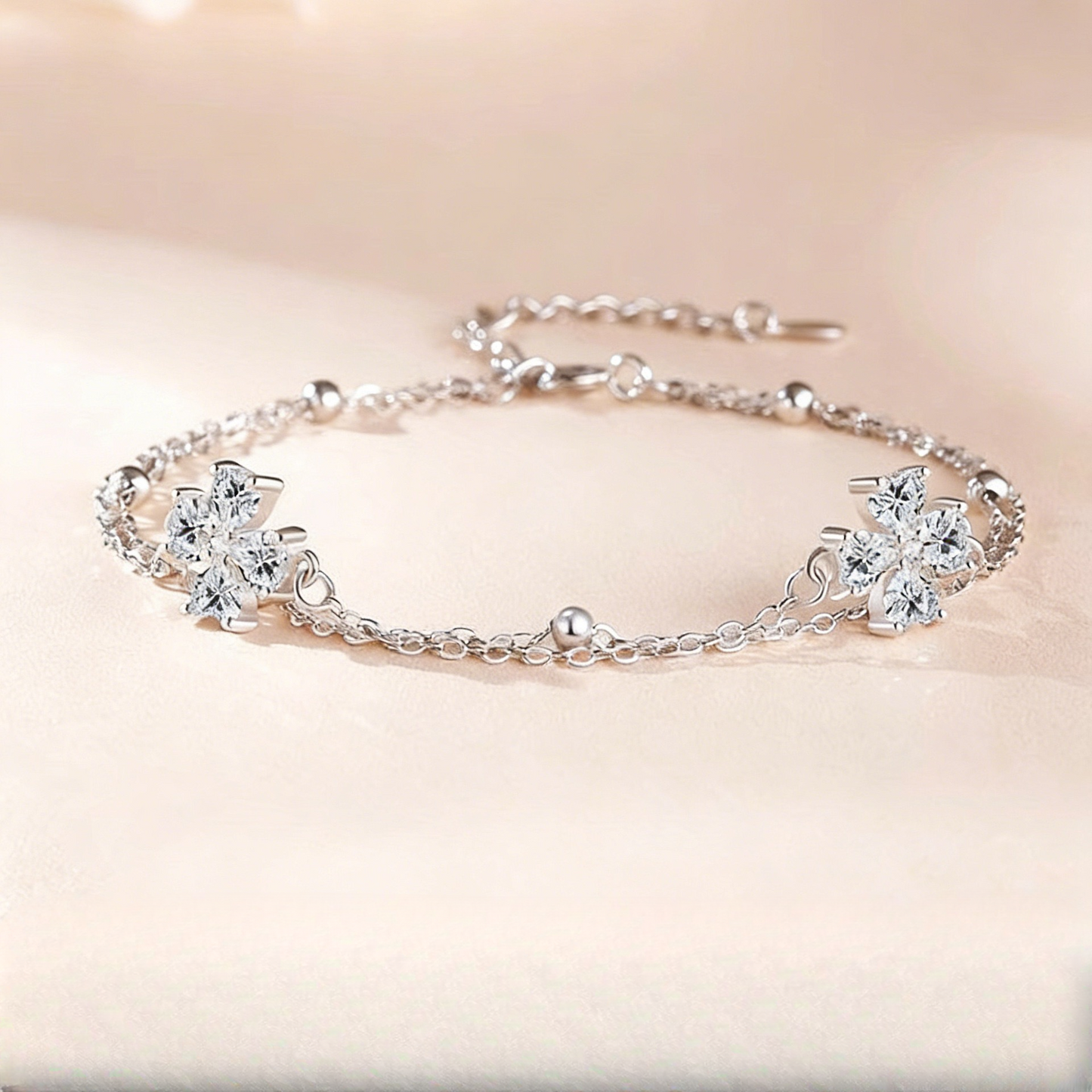 LUVENIA Silver Double Chain Bracelet