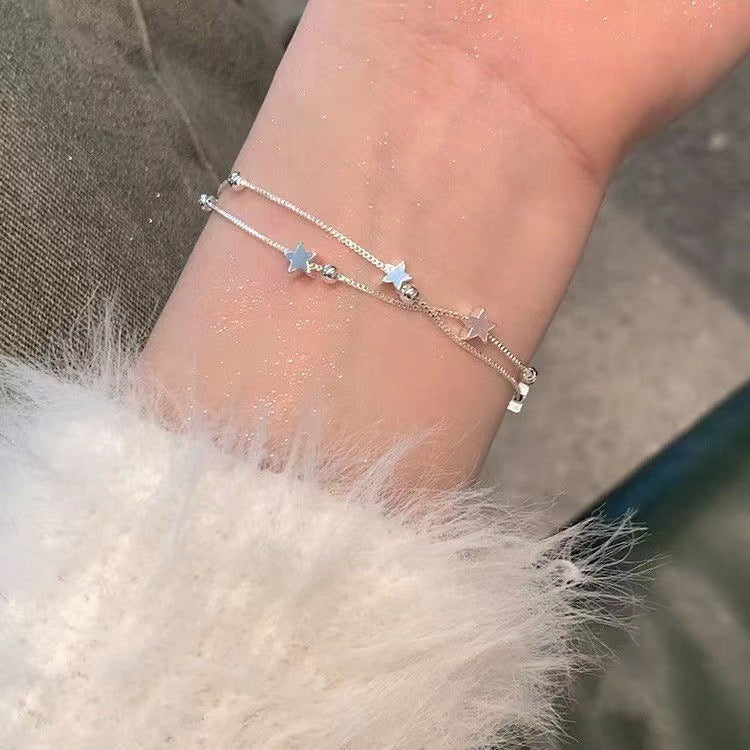 STELLOVA Pure Silver Double Chain Star Bracelet