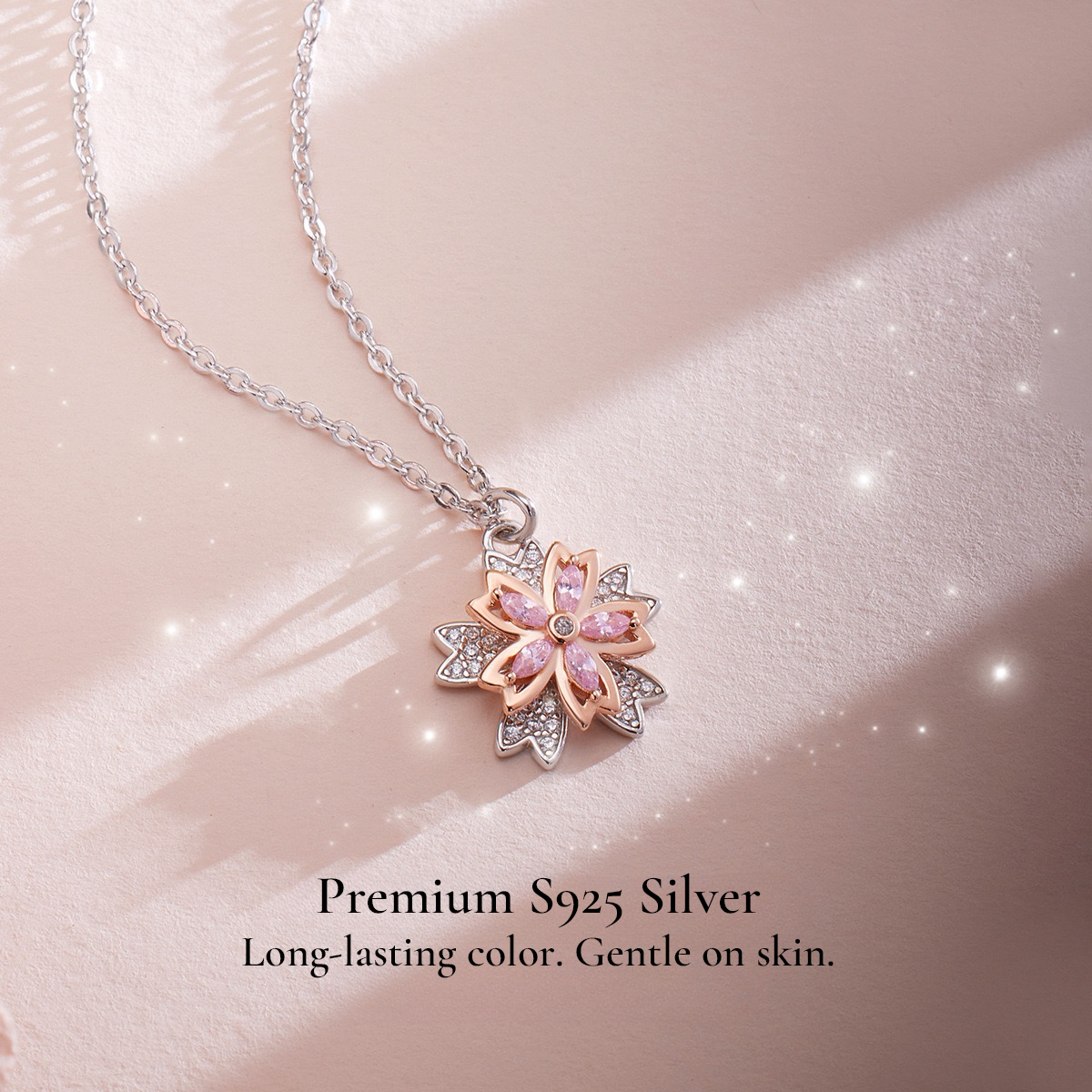 FLORAVIA Double-Layer Silver Sakura Necklace