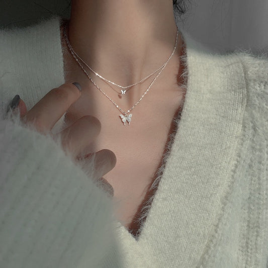 PAPILLUNE Silver Double Chain Necklace