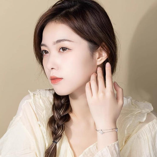LUVENIA Silver Double Chain Bracelet