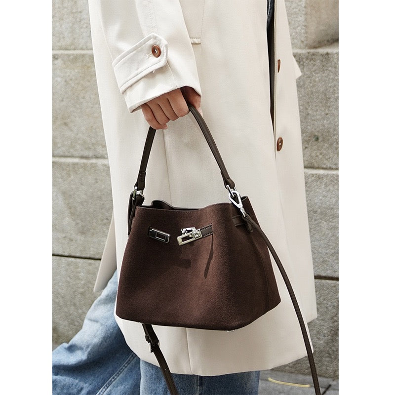 SERAVINA Suede Leather Mini Shoulder Bag
