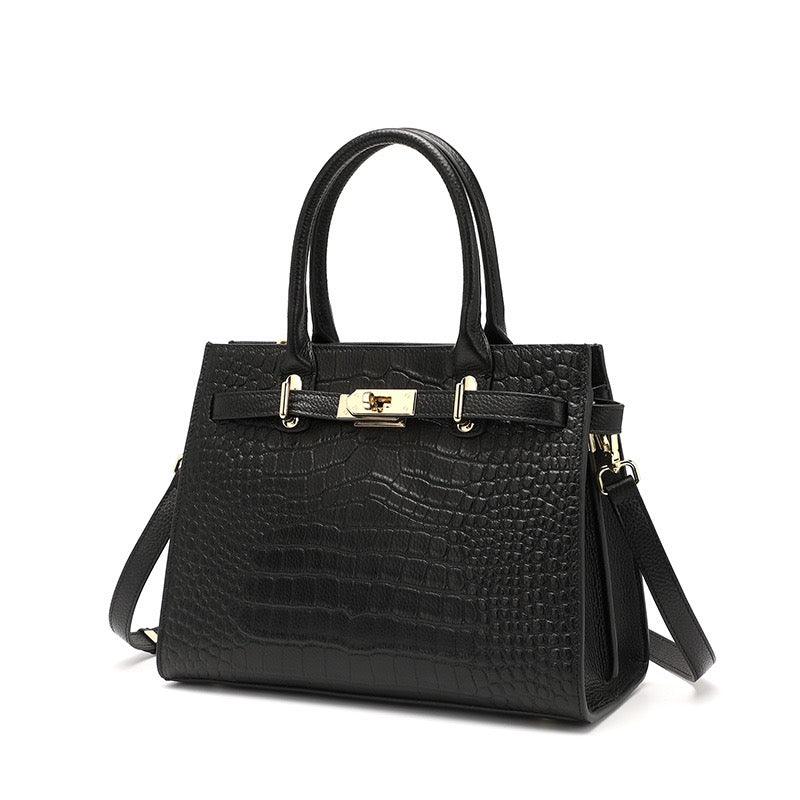 VALERIA Croc-Embossed Leather Top Handle Bag