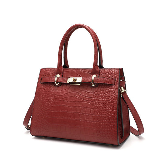VALERIA Croc-Embossed Leather Top Handle Bag