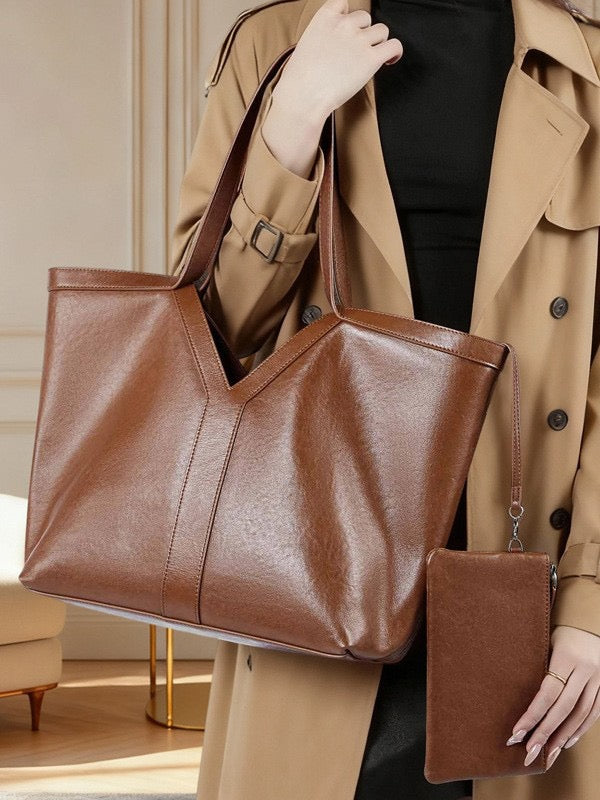 CAMILLE V-Structured Leather Tote