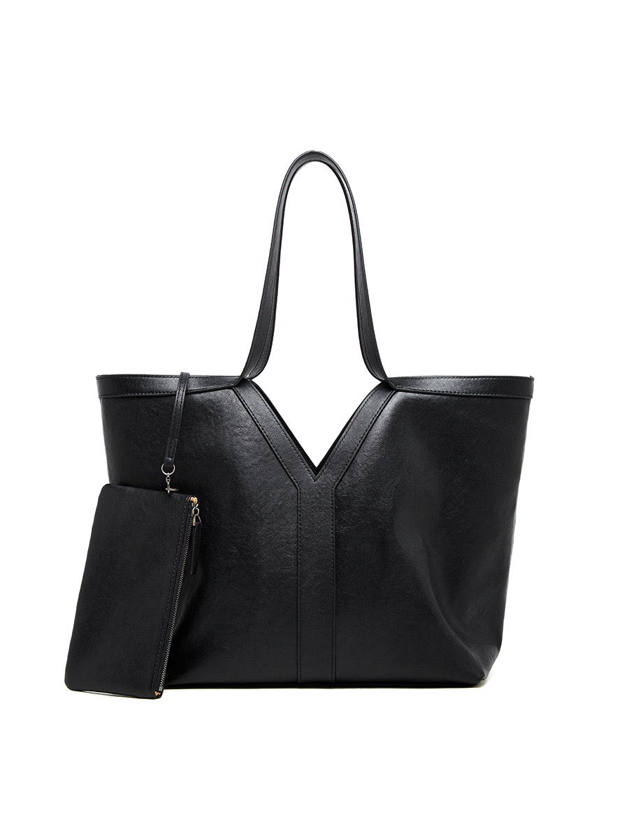 CAMILLE V-Structured Leather Tote