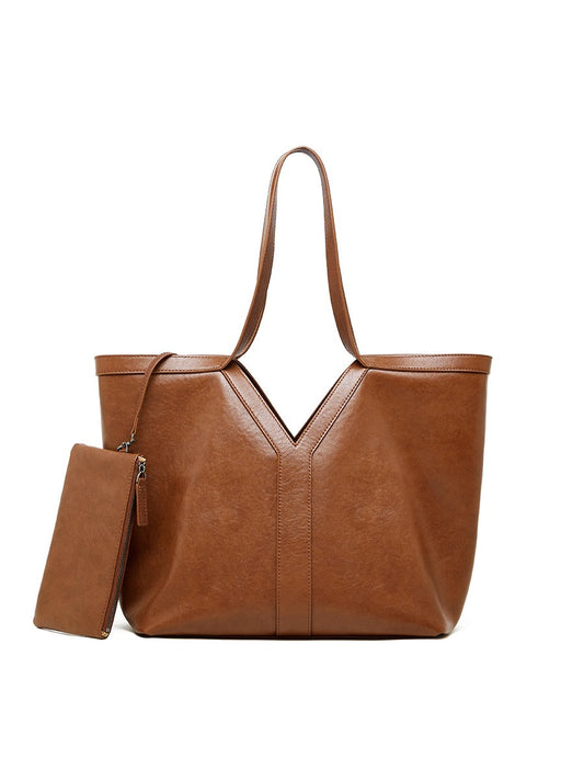 CAMILLE V-Structured Leather Tote
