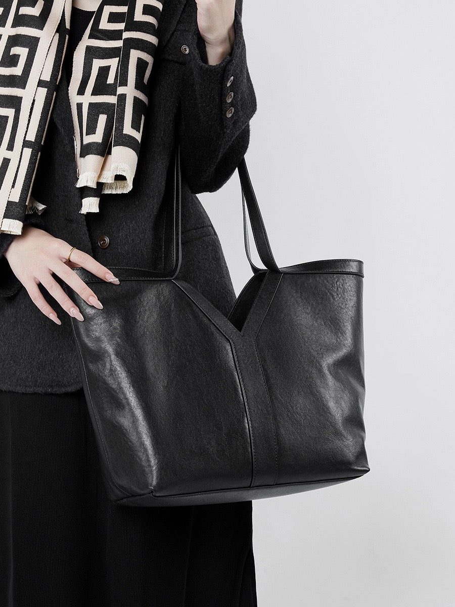 CAMILLE V-Structured Leather Tote