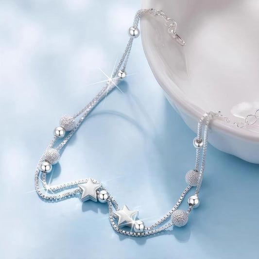 STELLOVA Pure Silver Double Chain Star Bracelet