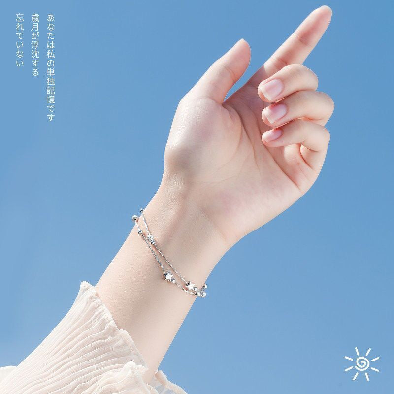 STELLOVA Pure Silver Double Chain Star Bracelet