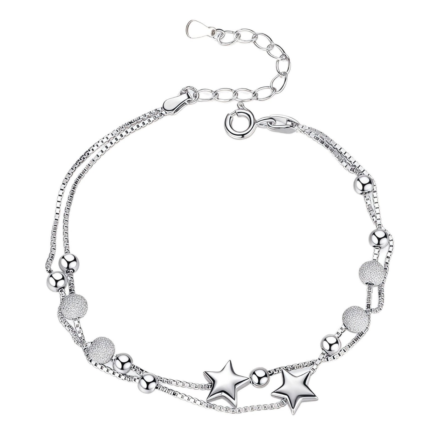 STELLOVA Pure Silver Double Chain Star Bracelet