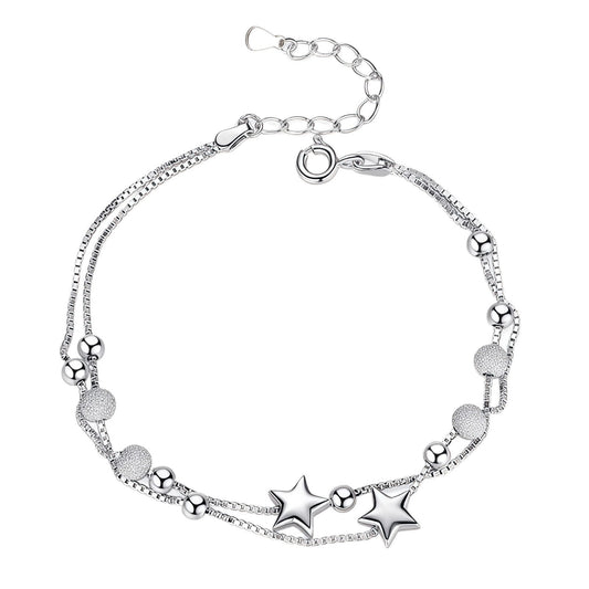 STELLOVA Pure Silver Double Chain Star Bracelet