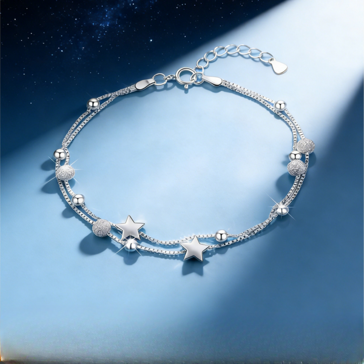 STELLOVA Pure Silver Double Chain Star Bracelet