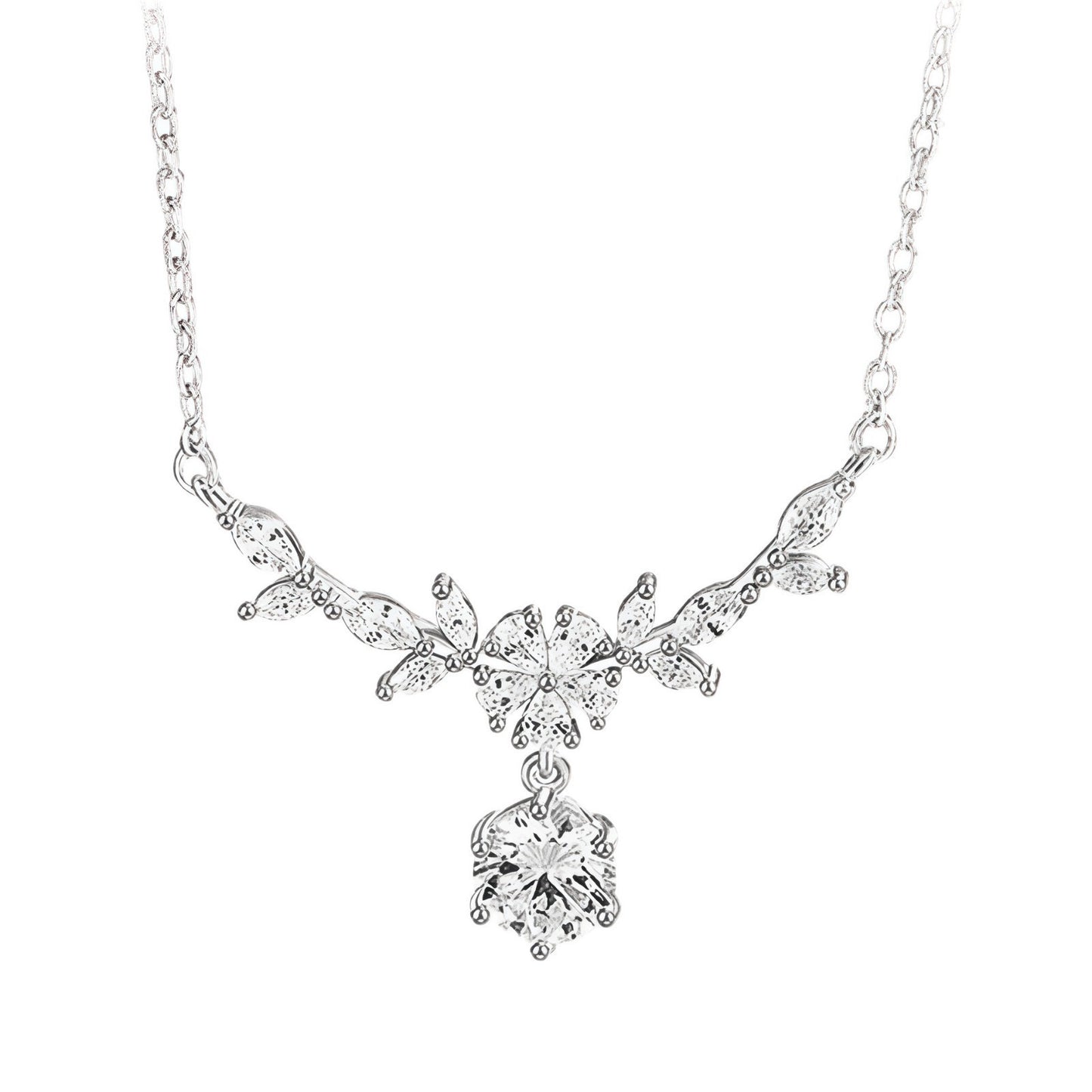 FLORVEIL Pure Silver Floral Drop Necklace