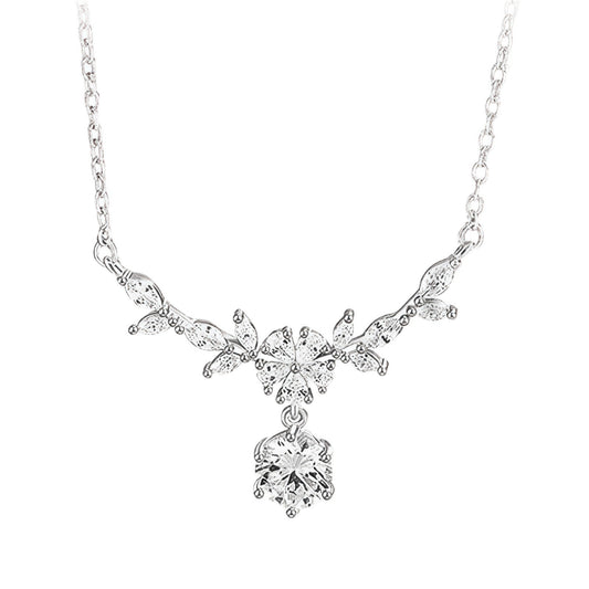 FLORVEIL Pure Silver Floral Drop Necklace