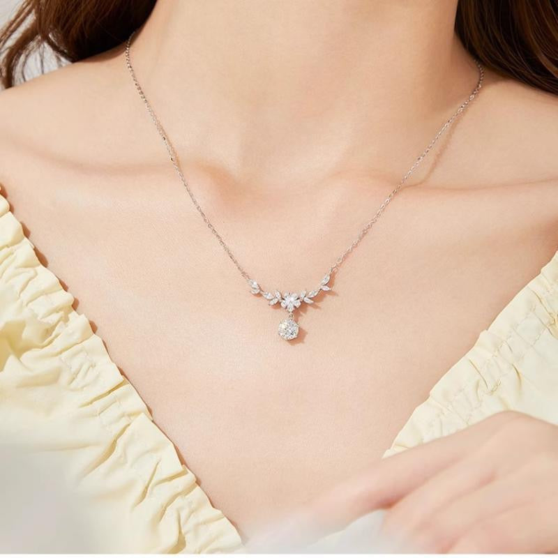FLORVEIL Pure Silver Floral Drop Necklace