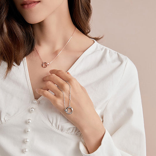 ETERNOVA Rose Gold-Plated Silver Interlocking Ring Necklace