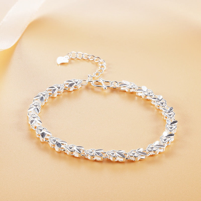 FLORINNA Pure Silver Flower Heart Bracelet
