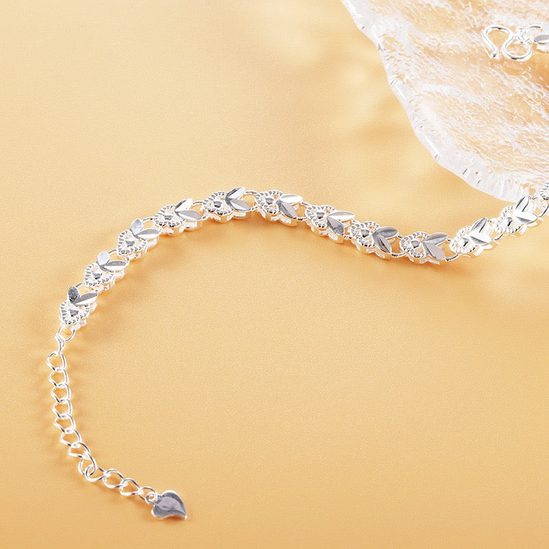 FLORINNA Pure Silver Flower Heart Bracelet
