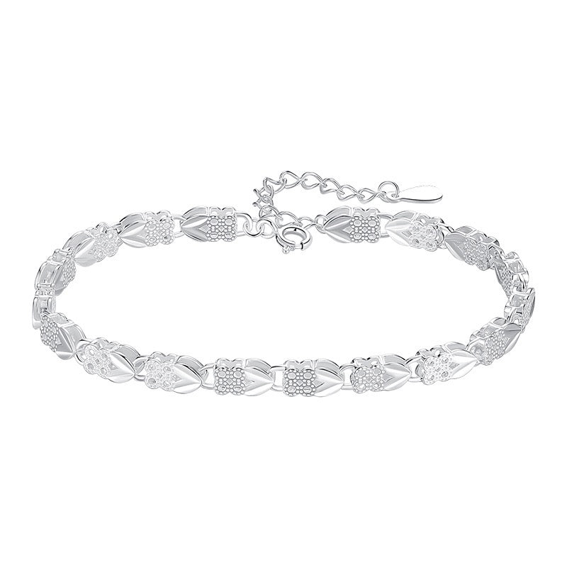 FLORINNA Pure Silver Flower Heart Bracelet