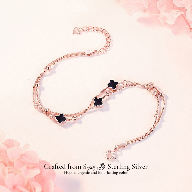 NOCTRÉVA Rose Gold-Plated Silver Clover Anklet
