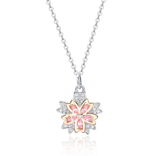 FLORAVIA Double-Layer Silver Sakura Necklace