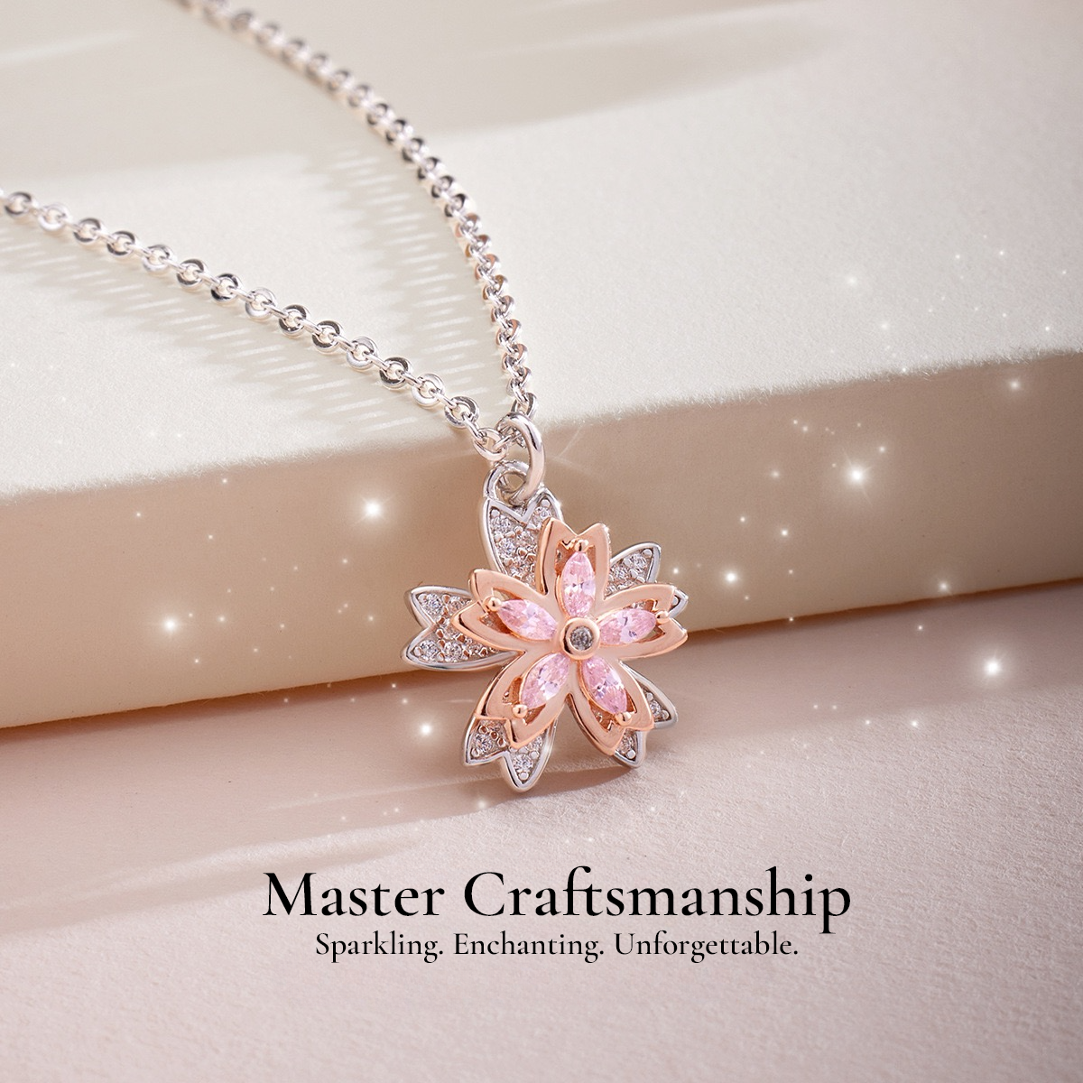 FLORAVIA Double-Layer Silver Sakura Necklace