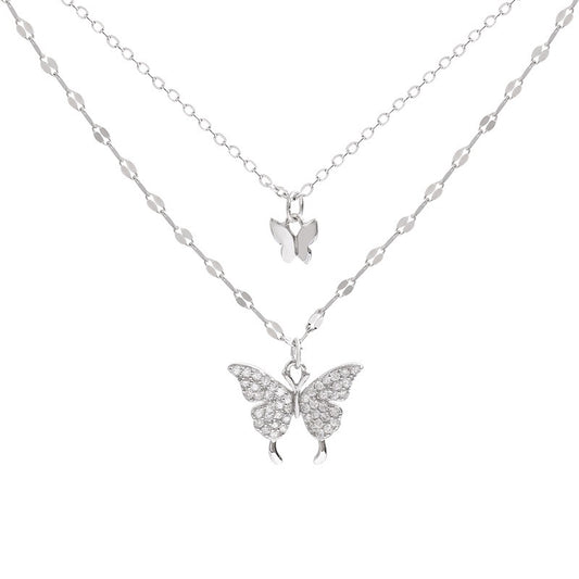 PAPILLUNE Silver Double Chain Necklace