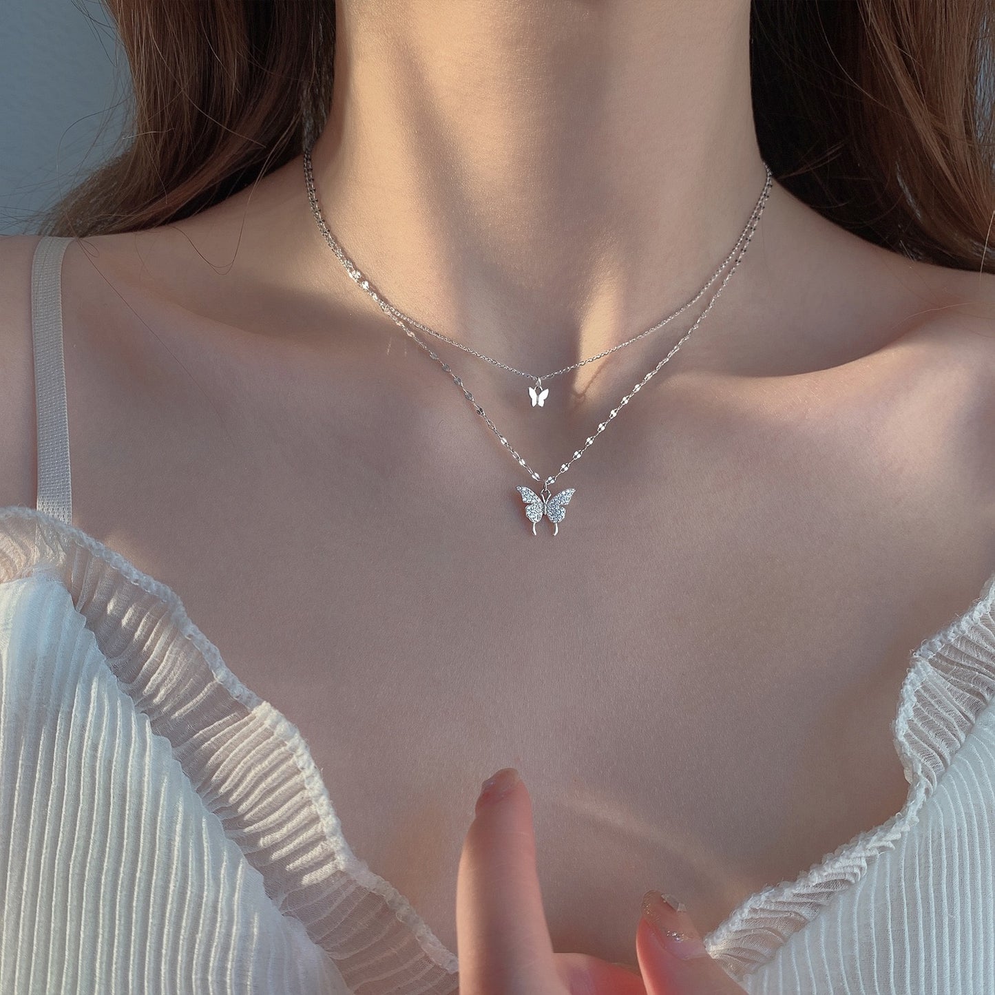 PAPILLUNE Silver Double Chain Necklace