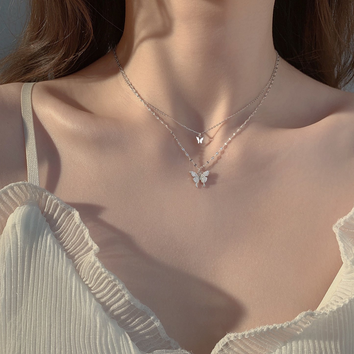 PAPILLUNE Silver Double Chain Necklace