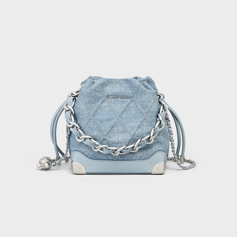 INDIGO Quilted Denim Bucket Bag