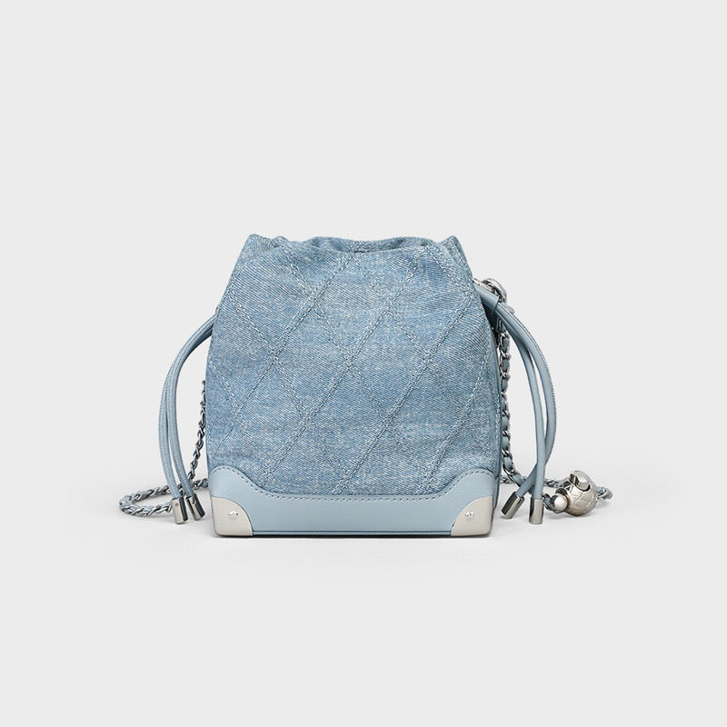 INDIGO Quilted Denim Bucket Bag