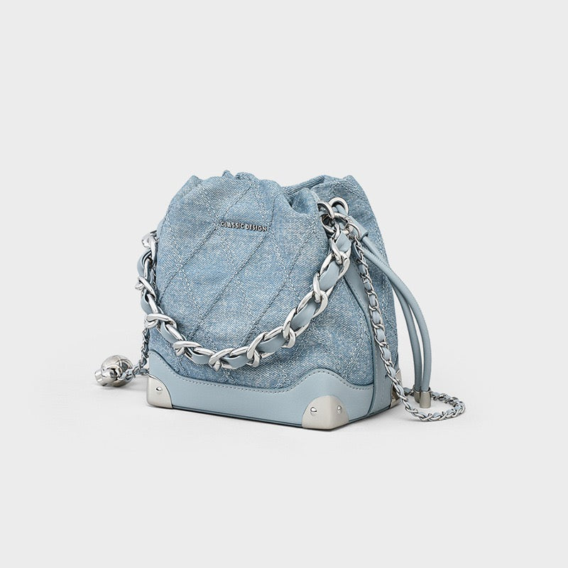 INDIGO Quilted Denim Bucket Bag