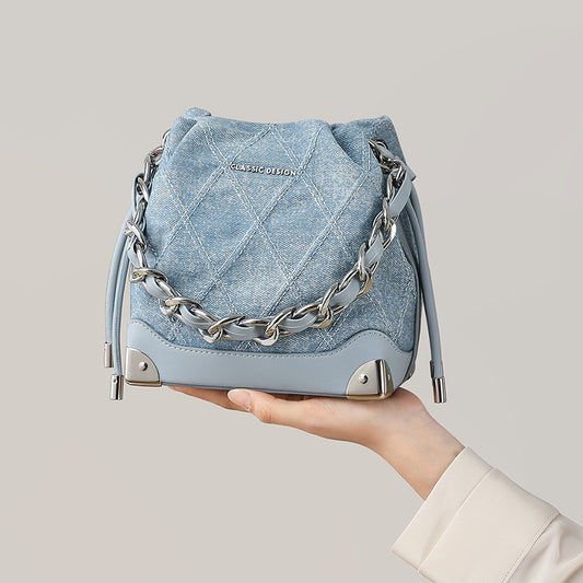 INDIGO Quilted Denim Bucket Bag