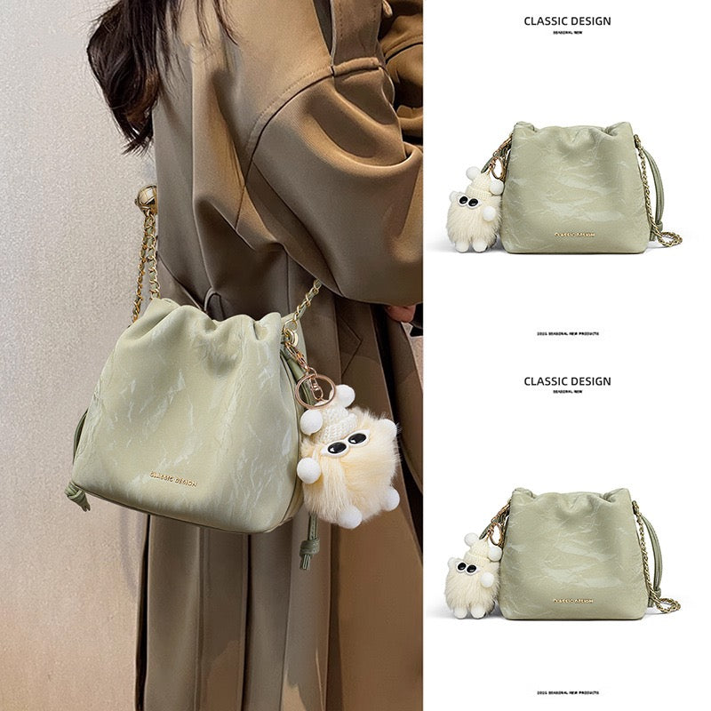 CELESTE Crinkle Leather Bucket Bag
