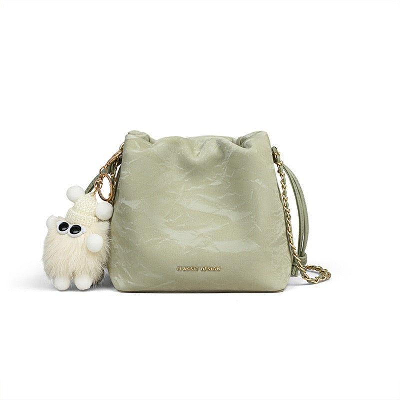 CELESTE Crinkle Leather Bucket Bag