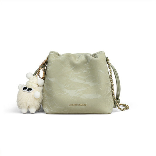 CELESTE Crinkle Leather Bucket Bag