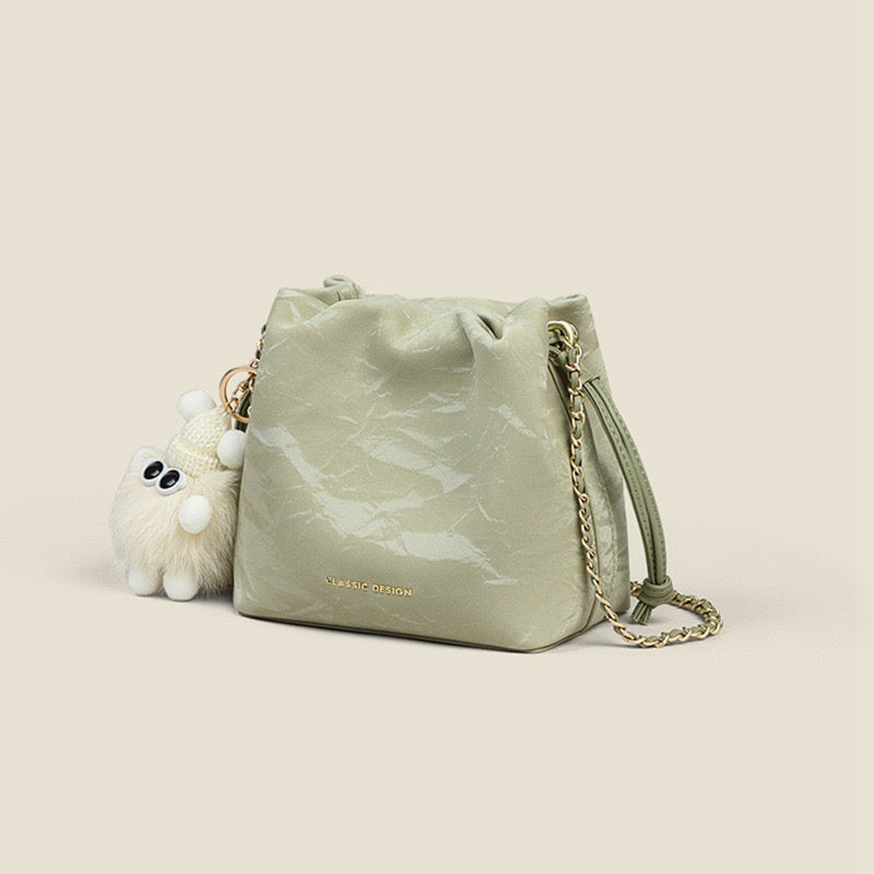 CELESTE Crinkle Leather Bucket Bag